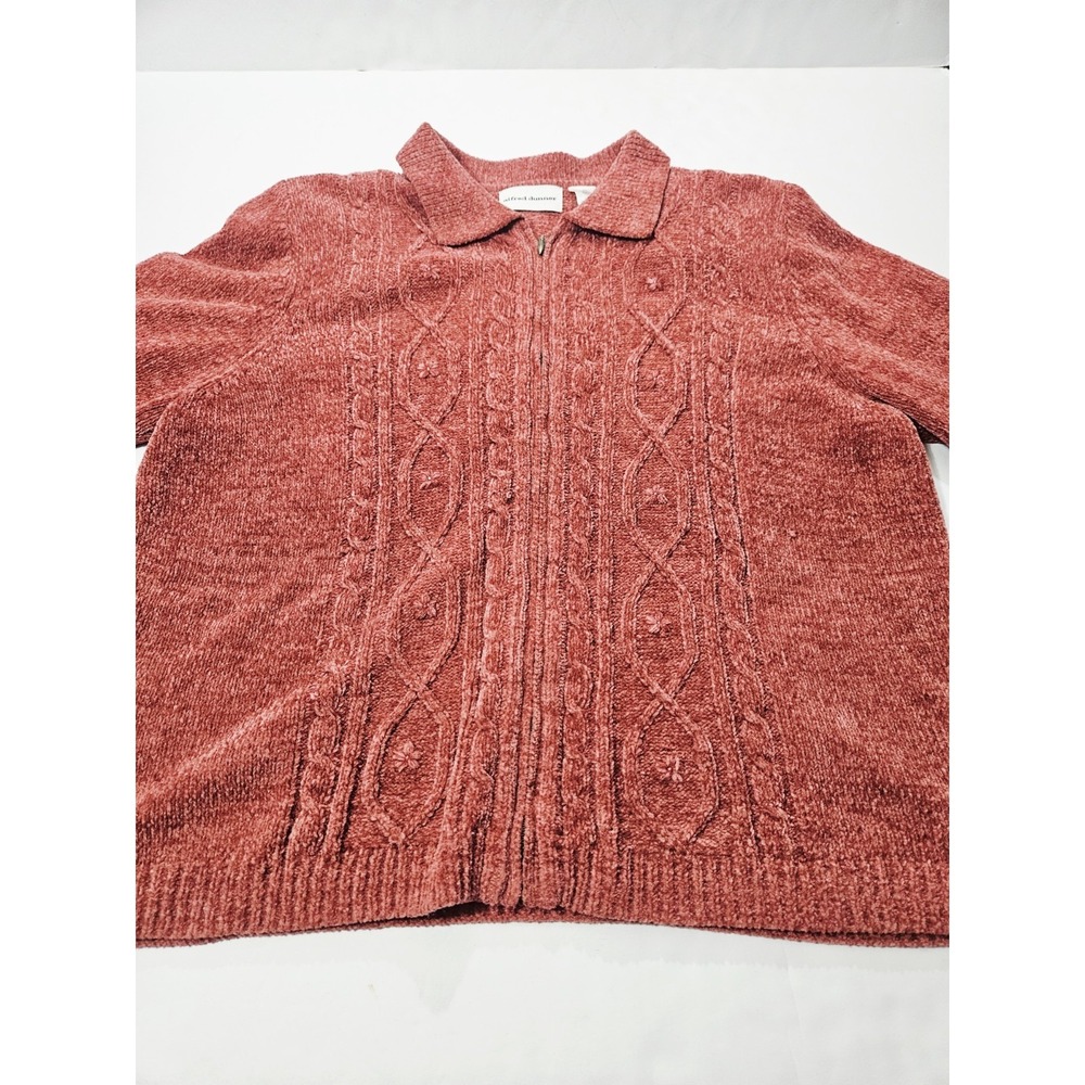 Alfred Dunner Rustic Red Cable Knit Collared Sweater Size XL Floral Accents - Picture 4 of 9
